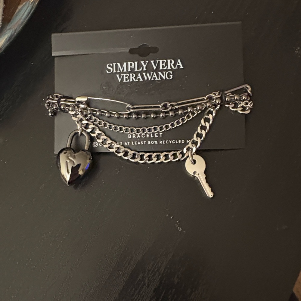 Simply Vera Vera Wang Silver Chain Bracelet with Heart and Key Charms